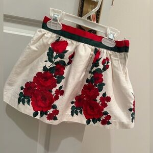 Janie and Jack Red Floral Holiday Skirt